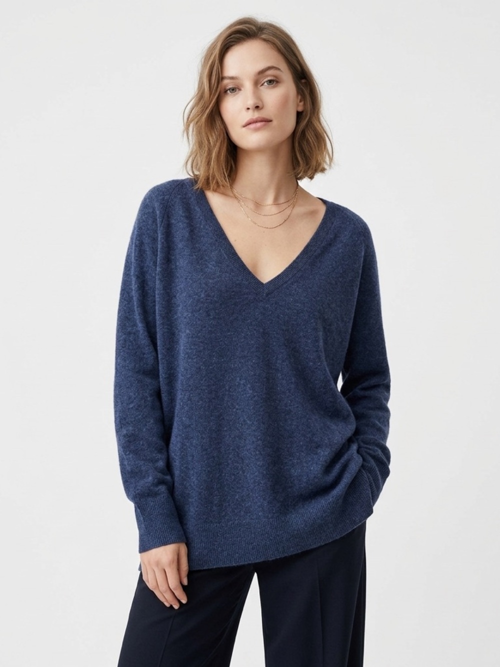 Equipment Femme 100% Cashmere V Neck Sweater Navy Size M Preppy Oversized